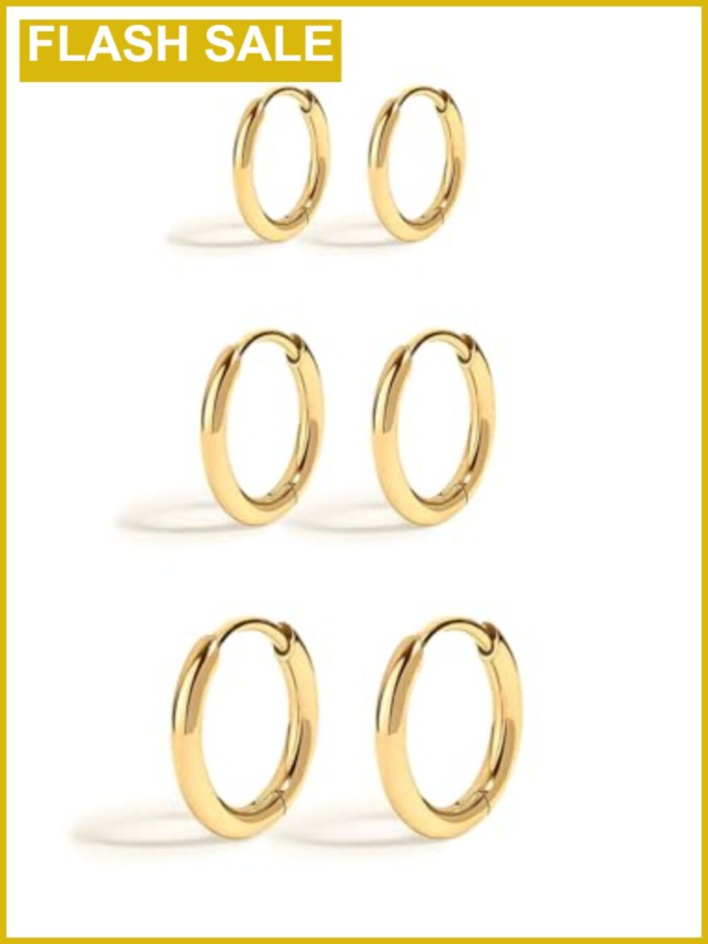 18K Gold Plated Huggie Hoop Earrings Set - 3 Pairs Stainless Steel Small Hoops